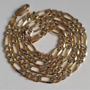 14K Gold Two-tone Diamond Cut Figaro Cuban Chain Necklace